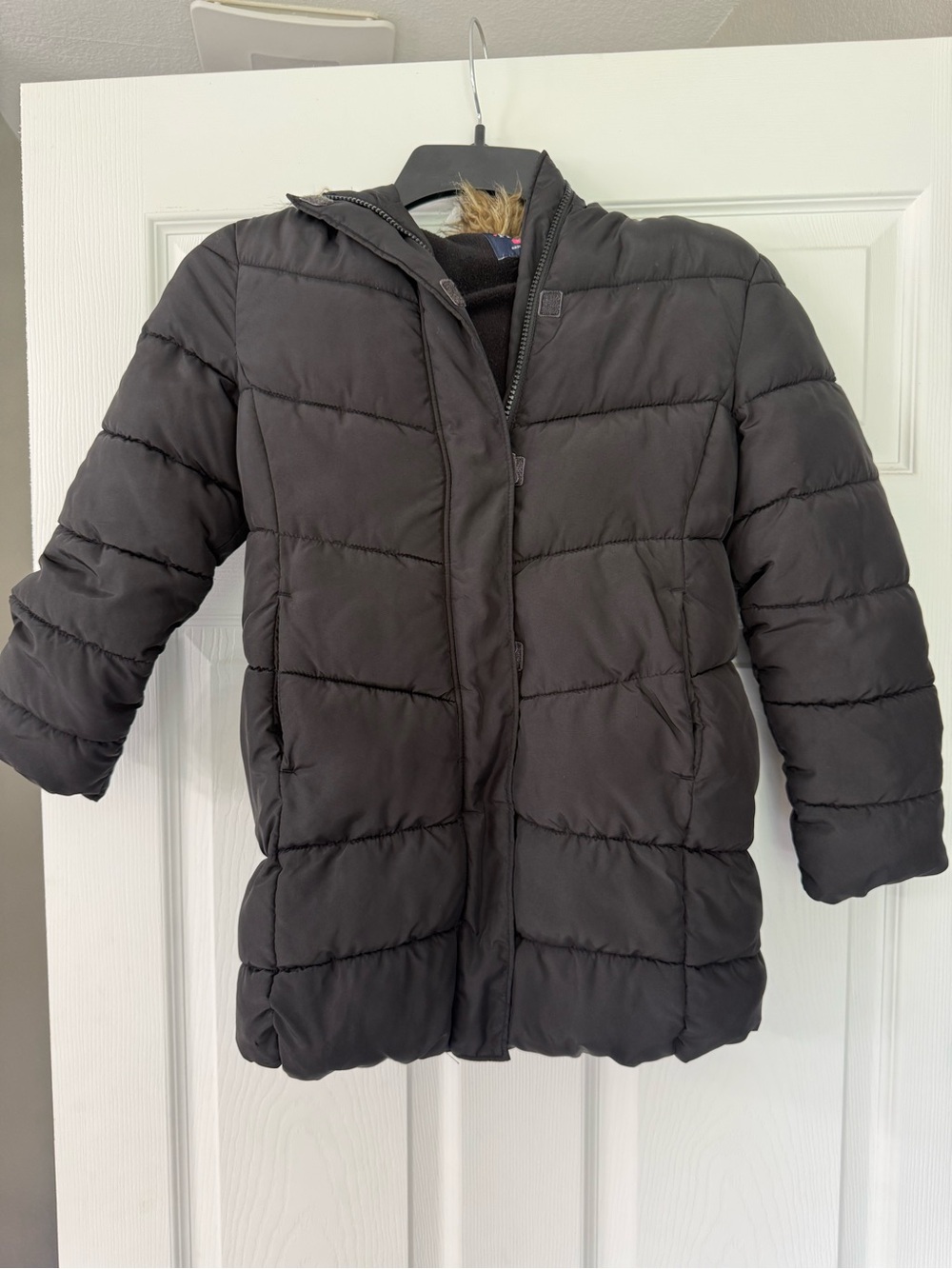 Place Black Quilted Puffer Coat with Faux Fur Trim